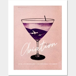 Aviation Cocktail Retro Poster Glass with Planes Bar Prints, Vintage Drinks, Recipe, Wall Art Posters and Art